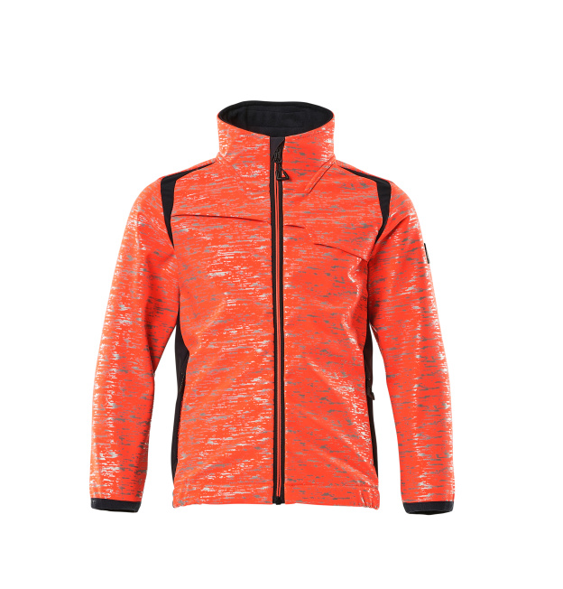 Soft Shell Jacke, Kinder, Reflexeffekte, hi-vis rot / schwarzblau