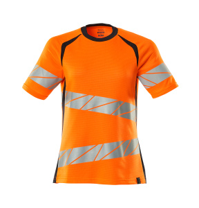 T-Shirt, Damenpassform, hi-vis orange / schwarzblau