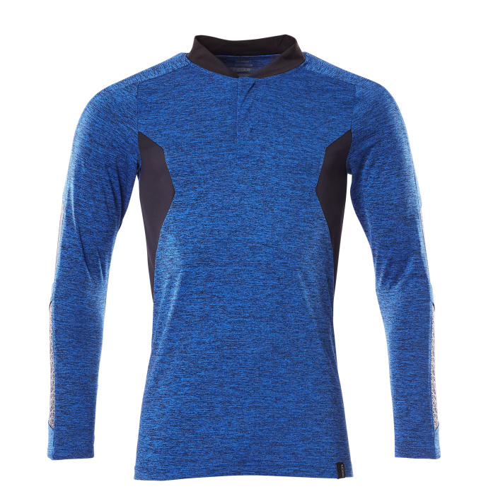 Poloshirt mit COOLMAX® PRO, Langarm, azurblau / schwarzblau