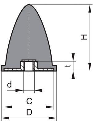 Gummi-Anschlag- Puffer, Typ DP,  Qual. NK, ca. 57° Sh. A, Abm.: 15 x 15 mm, M4 x