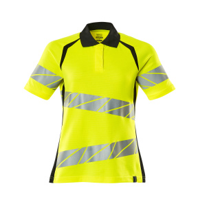 Poloshirt, Damenpassform Poloshirt, hi-vis gelb / schwarz