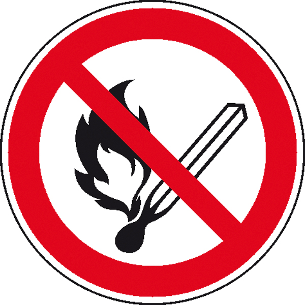 Keine offene Flamme, Feuer, offene Zündquelle und Rauchen verboten