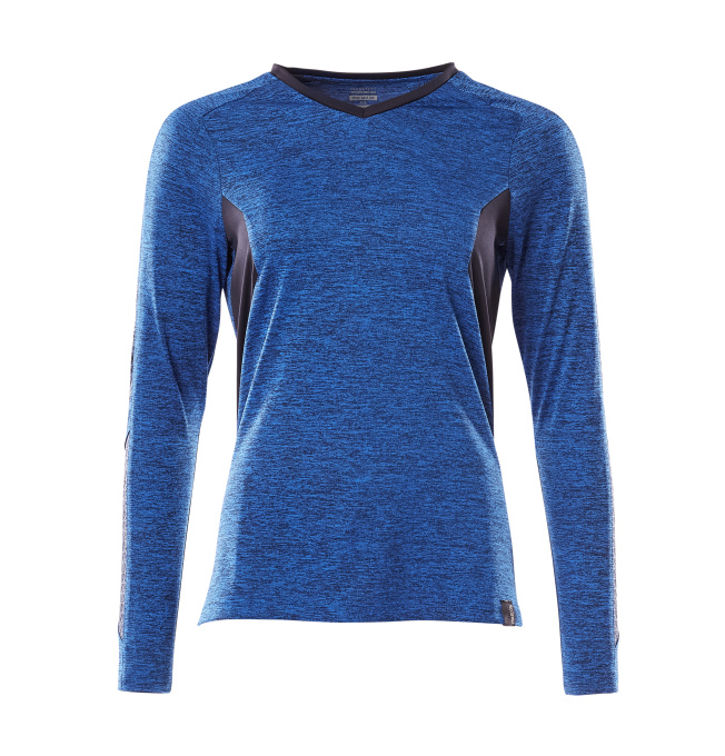 T-Shirt, Damen, mit COOLMAX®, Langarm, azurblau / schwarzblau