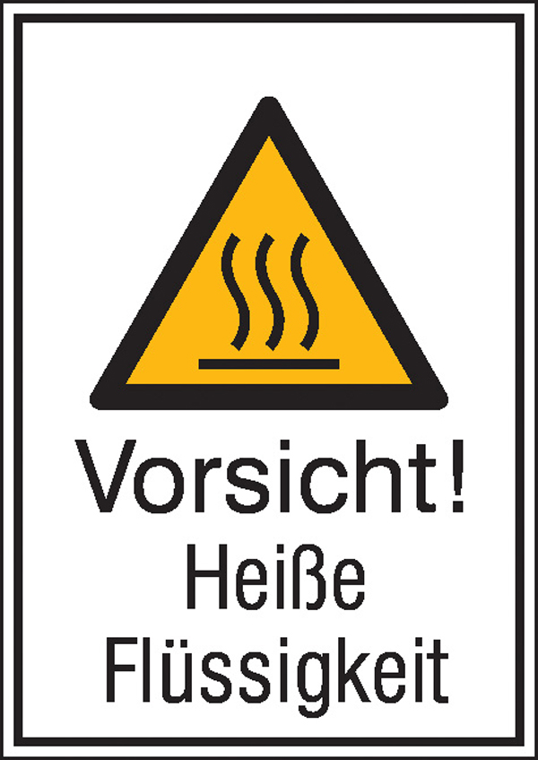 Schild Vorsicht! Heiße Flüssigkeit Folie 13,1x18,5cm